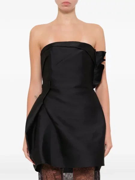 Μίντι φόρεμα Lanvin με δαντέλα στράπλες μαύρο