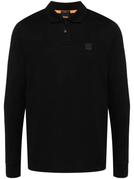 Lung tricou polo Boss cu aplicații negru