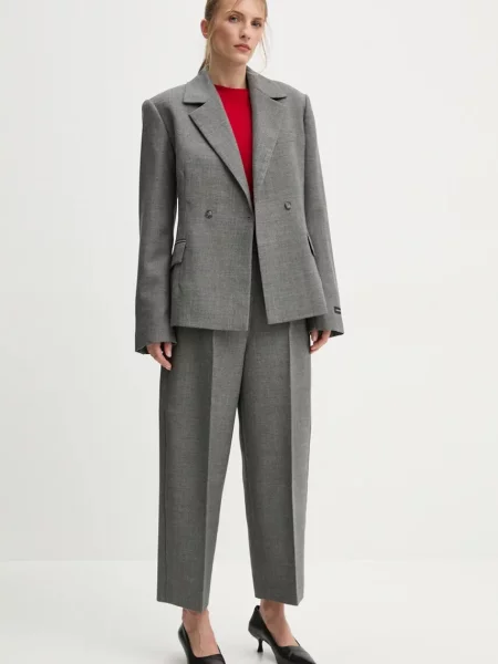 Herskind marynarka wełniana Wasty dwurzędowa melanżowa szary