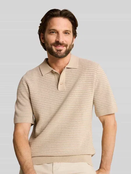 Koszulka polo o kroju regular fit z bawełny w imitacji dzianiny Tom Tailor beżowa