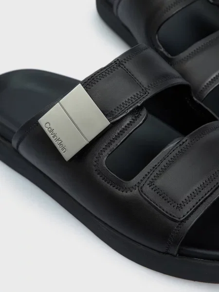Кожаные шлепанцы Calvin Klein с ремешками черные