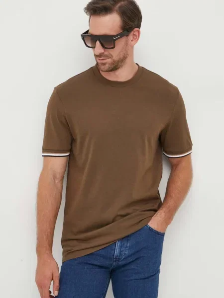 BOSS tricou din verde neted bej