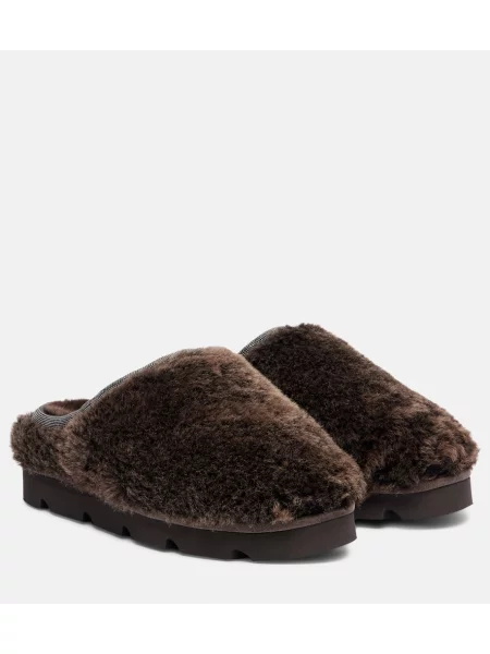 Papuci Brunello Cucinelli slip-on maro