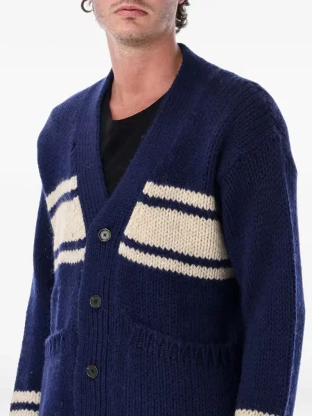 Cardigan Universal Works cu dungi tricotate chunky albastru