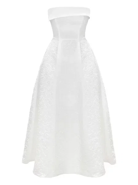 Rochie midi Post Meridiem din jacard până la genunchi de costum alb