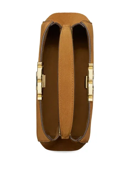 Geantă messenger Tory Burch din piele de căprioară maro