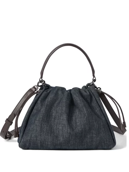 Geantă de mână Brunello Cucinelli din țesătură twill albastru