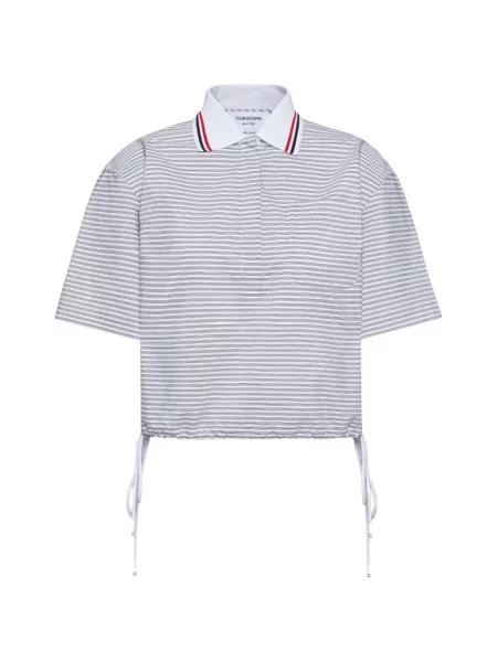 Polo Thom Browne cu dungi din poplin gri