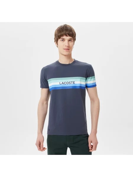 Lacoste T-Shirt Z Okrągłym Dekoltem Z Nadrukiem Slim Fit granatowy