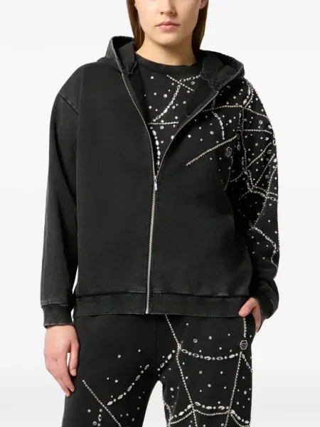 Pulover Philipp Plein cu glugă negru