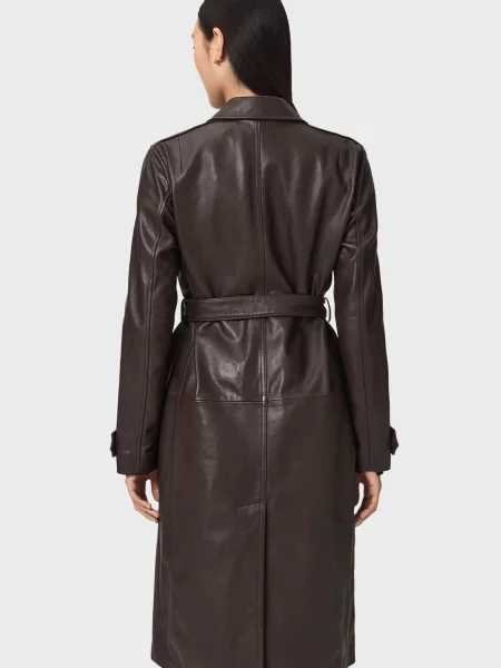 Кожаный тренч Allsaints коричневый