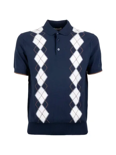 Polo Paolo Pecora cu model argyle scurt albastru