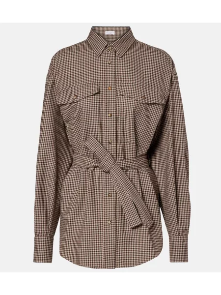 Top Brunello Cucinelli wełniany w kratkę brązowy