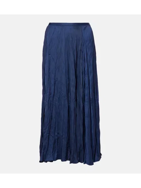 Fustă midi Polo Ralph Lauren din satin până la genunchi albastru