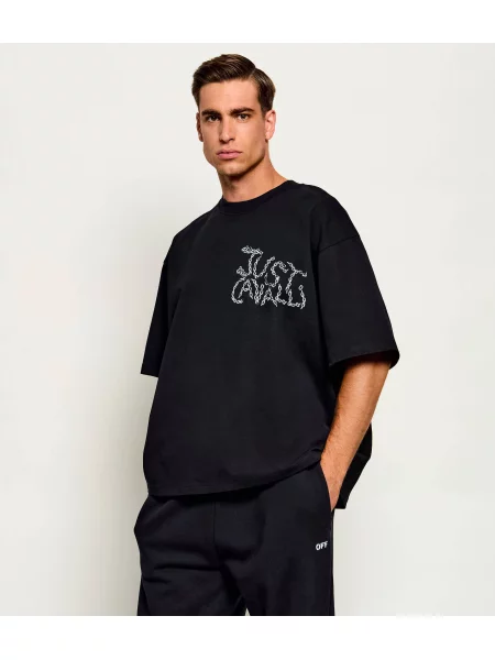 Just Cavalli Tricou Chain Leopard | Oversize fit negru