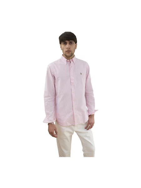 Koszula Polo Ralph Lauren w paski z twillu z paskiem różowa