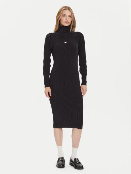 Tommy Jeans Rochie tricotată Badge negru