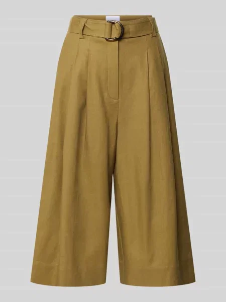Bermudy z mieszanka lnu i bawełny z pasek Style Icon Collection oliwkowe