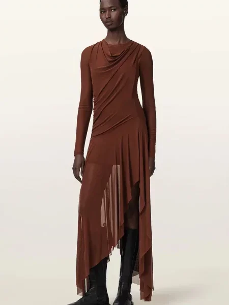 AllSaints rochie bodycon din cu LORIA maro