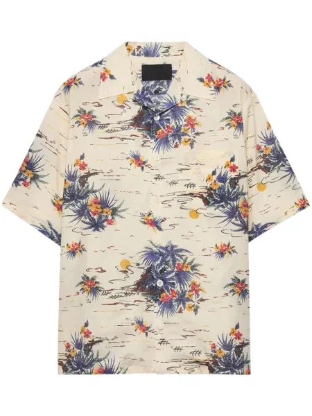Cămașă Prada cu imagine tip Hawaii galben