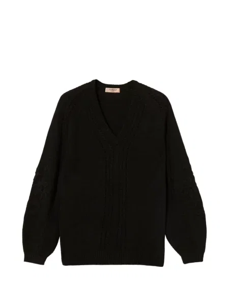 Pulover Twinset cu broderie de lână negru