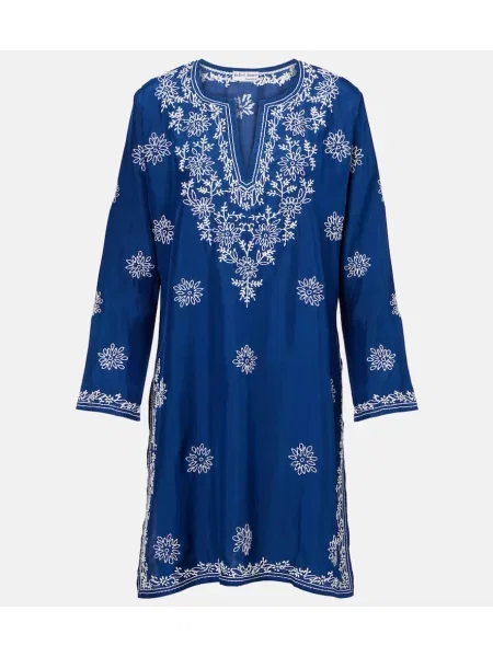 Svilena tunika Juliet Dunn z vezenjem modra