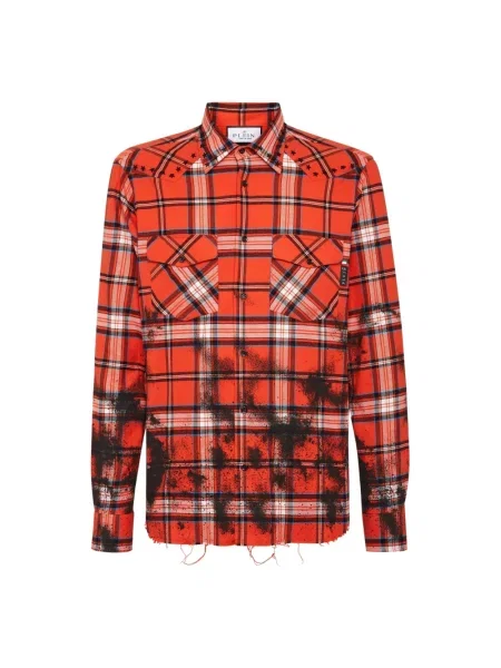 Koszula Philipp Plein w kratkę pomarańczowa