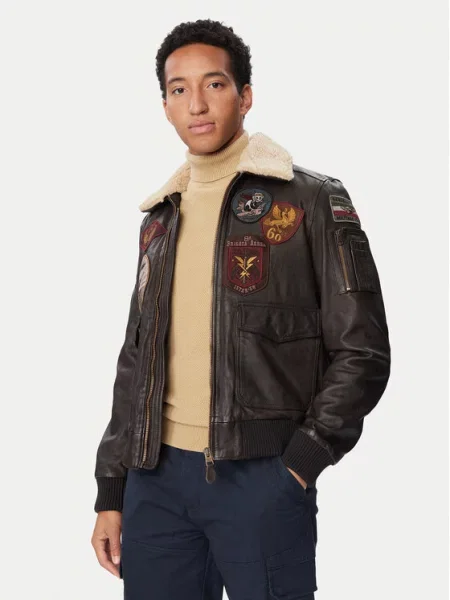 Aeronautica Militare Μπουφάν δερμάτινο Σκούρο μπεζ
