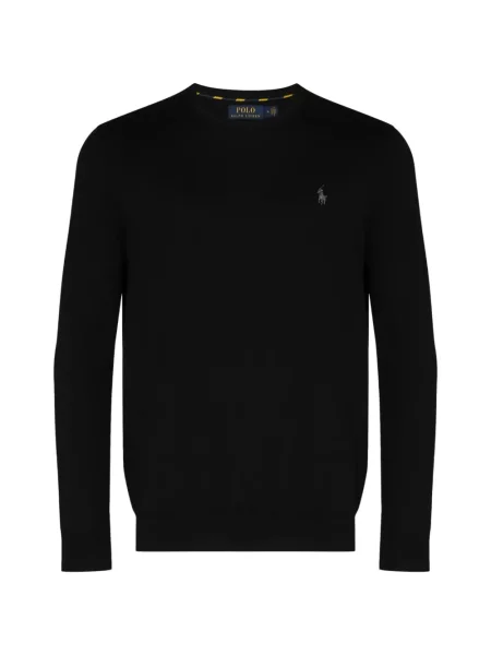 Пуловер Polo Ralph Lauren с автограф с връзки с кръгло деколте синьо