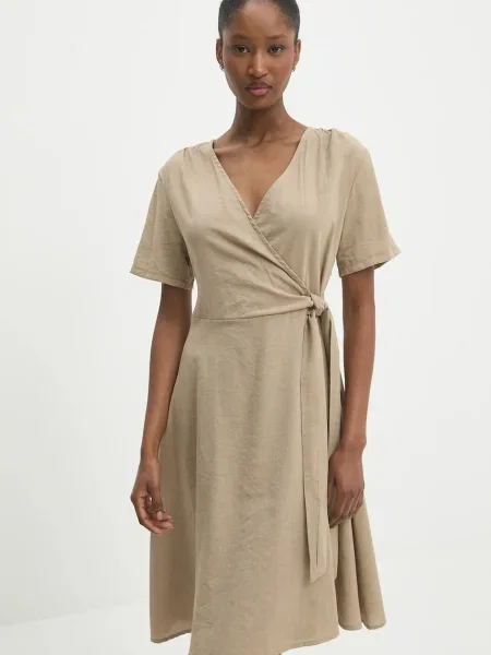 Answear Lab sukienka lniana mini rozkloszowana brązowy