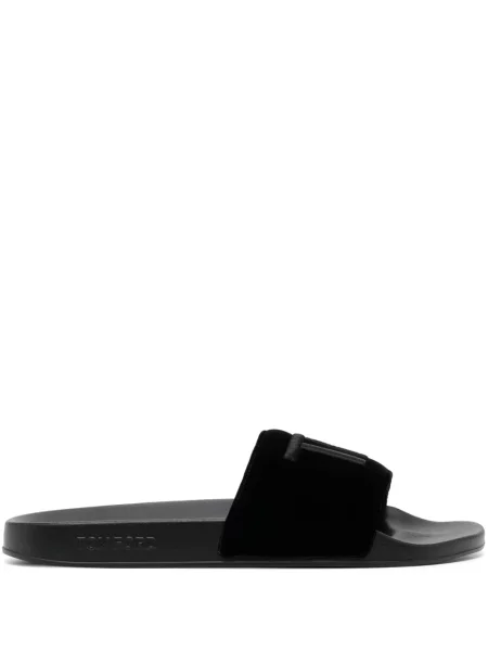 Papuci Tom Ford cu broderie de catifea negru