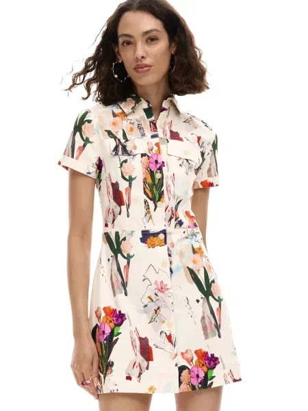Rochie Desigual cu model floral alb
