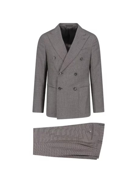 Costum Caruso cu model pepito cu două rânduri de nasturi maro
