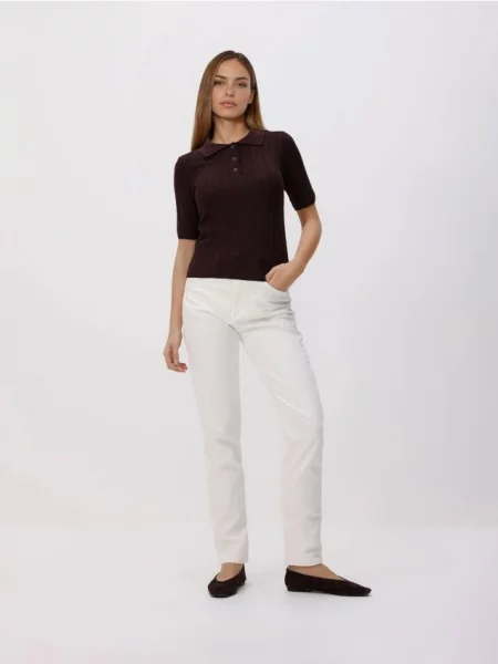 Reserved Pulover stil polo cu adaos de lână maro