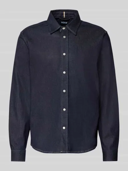 Kurtka koszulowa o kroju oversized z mieszanki bawełny model ‘LIAM’ Boss granatowa