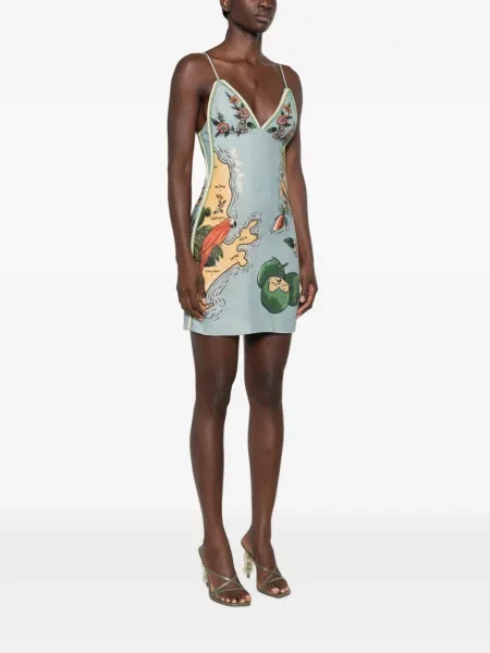 Rochie mini Farm Rio cu broderie cu model floral albastru
