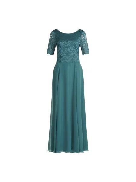 Sukienka wieczorowa z koronką i okrągłym dekoltem Vera Mont zielona