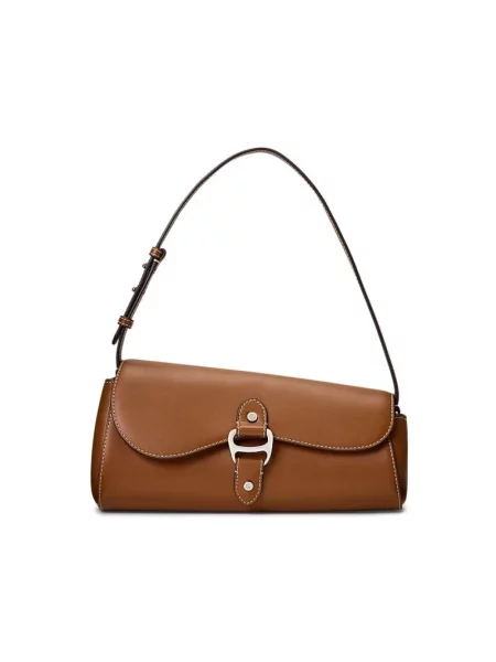 Torebka z naturalnej skóry bydlęcej z aplikacją z logo Lauren Ralph Lauren brązowa