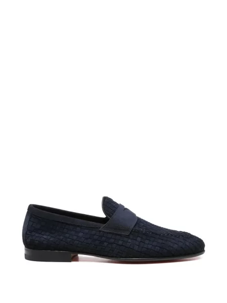 Pantofi loafer Santoni din piele cu bretele albastru