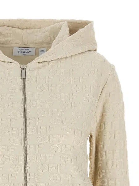 Hoodie Off-white ζακάρ με αυτόγραφο λευκό