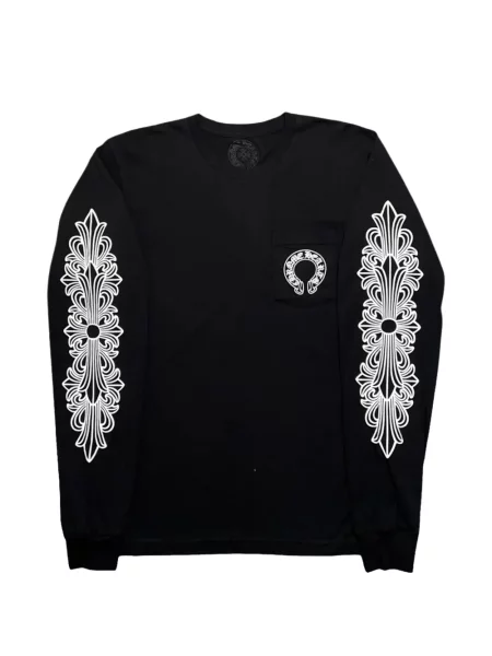 Lung tricou Chrome Hearts cu model floral cu autograf negru