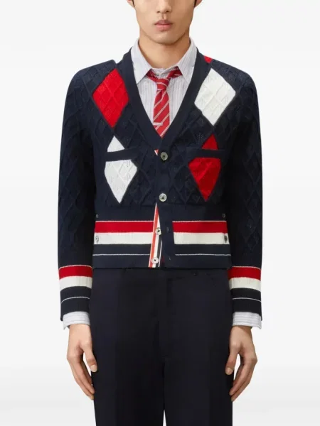 Cardigan Thom Browne din cașmir cu model argyle albastru