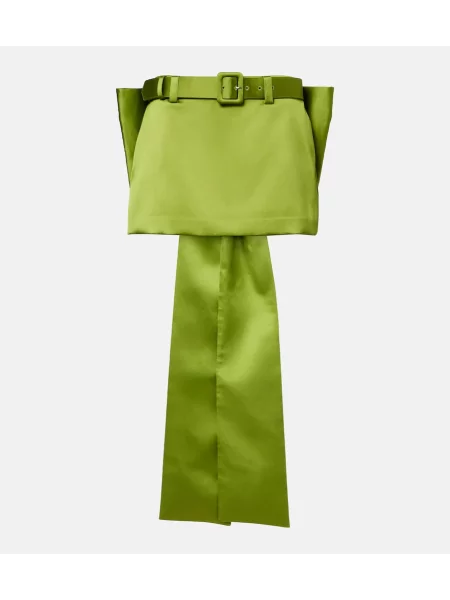 Fustă Self-portrait cu funde din satin verde