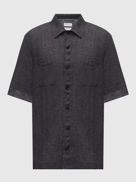 Льняная рубашка Brunello Cucinelli серая