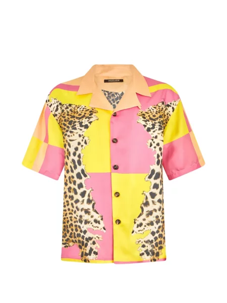 Cămașă Roberto Cavalli cu imagine cu model leopard galben