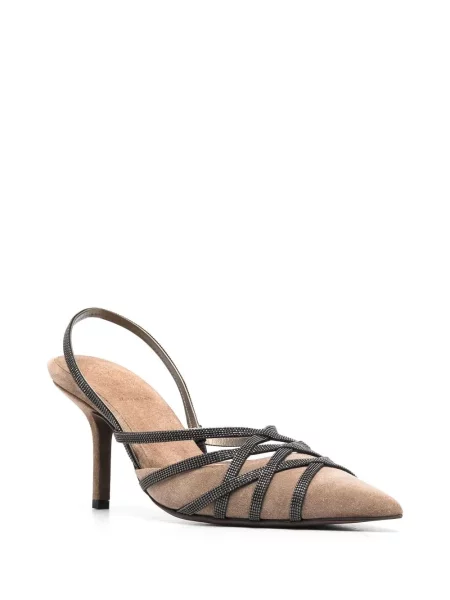 Pantofi cu toc Brunello Cucinelli slingback cu bretele maro