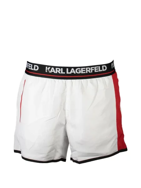 Slip de baie Karl Lagerfeld cu dungi cu autograf alb
