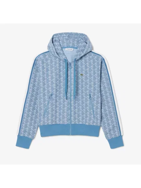 Lacoste Żakardowa Bluza Z Kapturem Z Monogramem niebieska