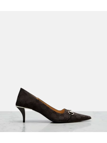 Pantofi cu toc Gucci din canvas maro