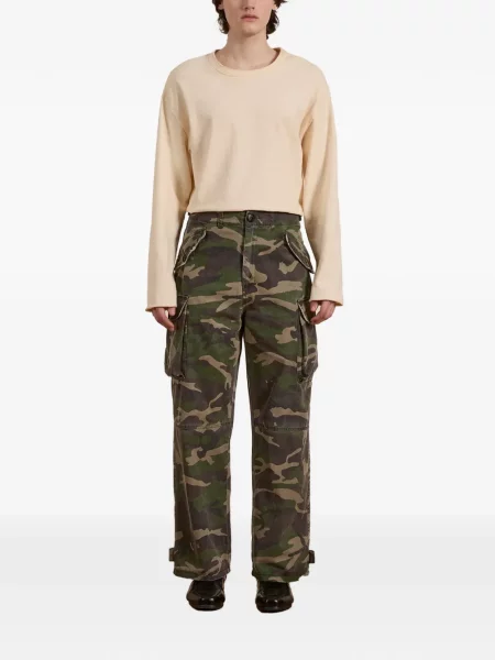 Pantaloni cargo Found cu imagine cu model camuflaj verde